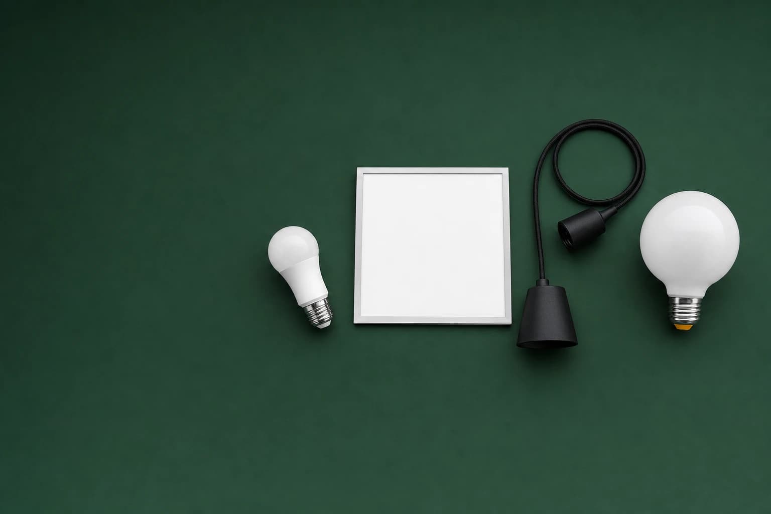 Omni LED bulbs, square panel light, and pendant lamps